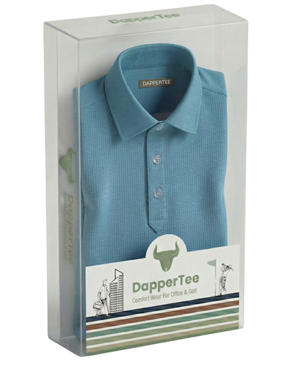 Super Jaquard Light Teal DapperTee Polo For Office