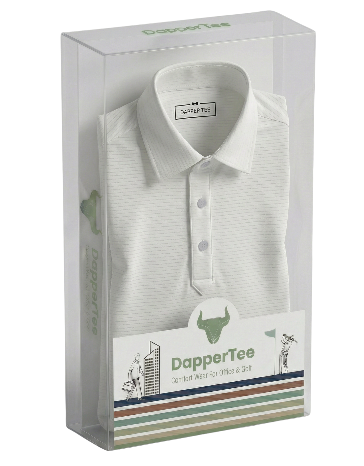 DapperTee premium white polo luxury packaging for high-end professional corporate gifting needs.