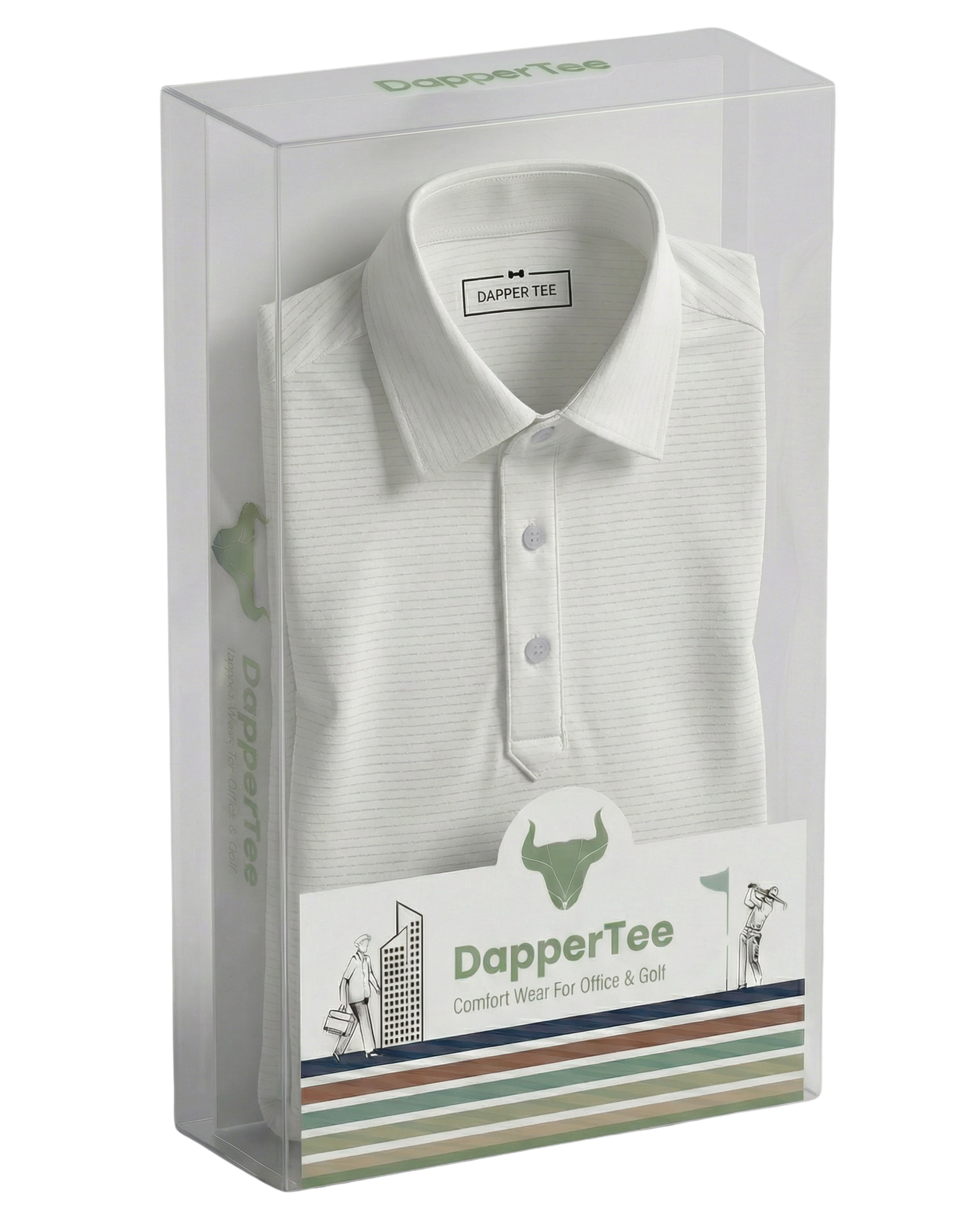 DapperTee premium white polo luxury packaging for high-end professional corporate gifting needs.