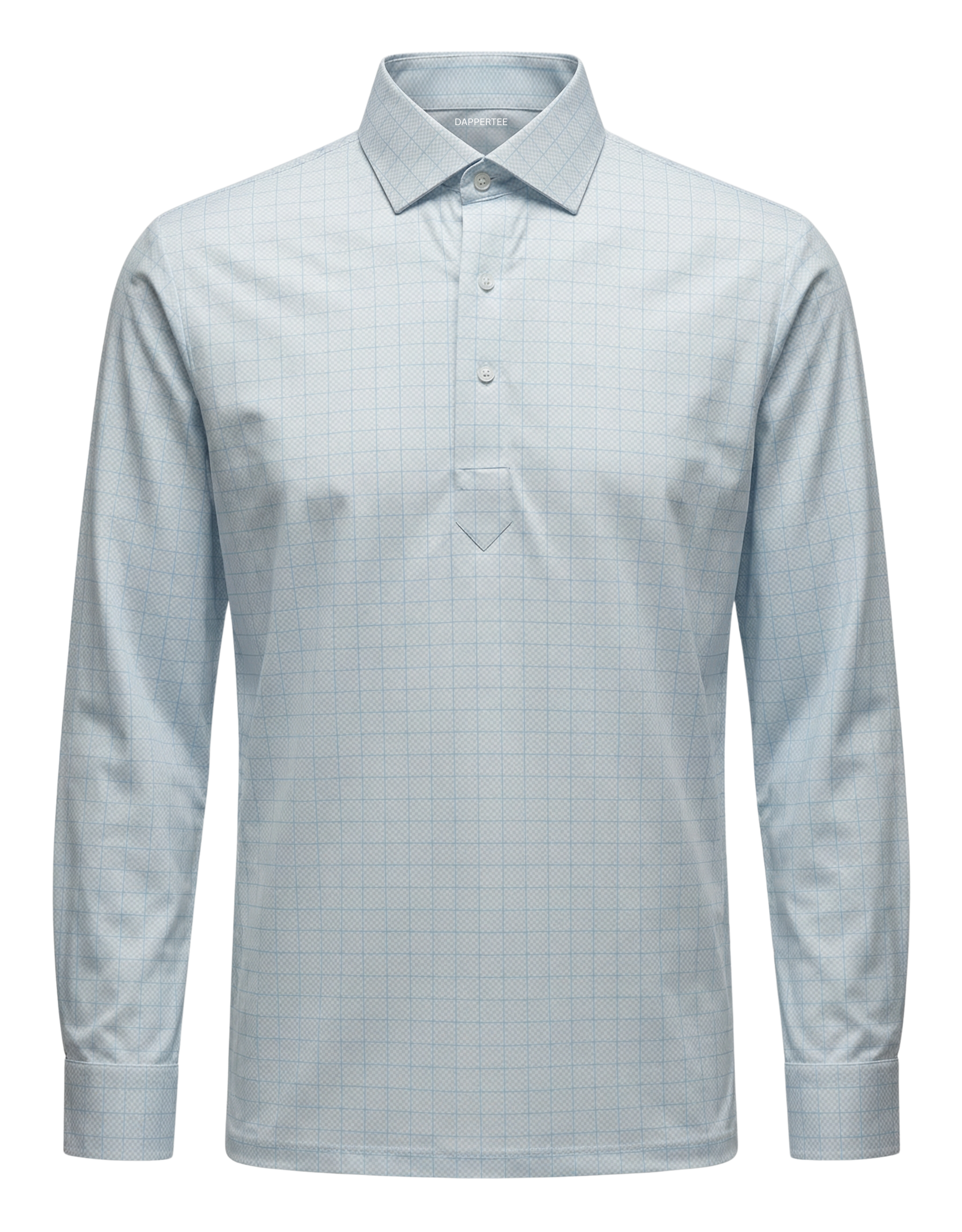 DapperTee German Chancellor check long sleeve polo luxury premium professional office attire.