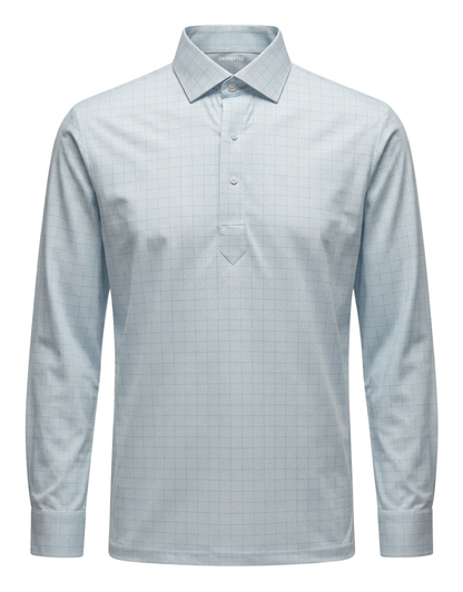 DapperTee German Chancellor check long sleeve polo luxury premium professional office attire.