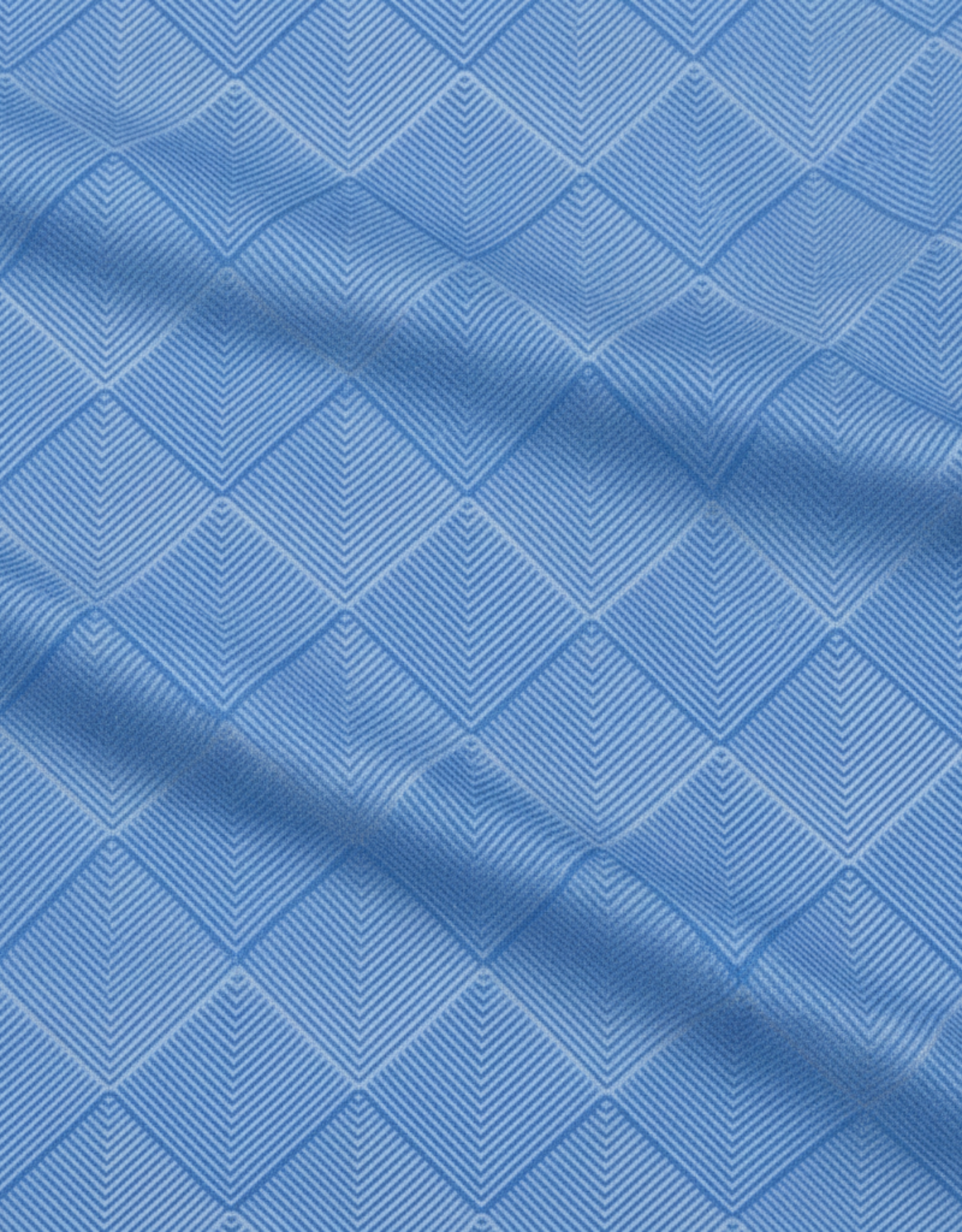 Close-up specialized polyamide fabric texture on DapperTee Mediterranean Sea blue office polo.