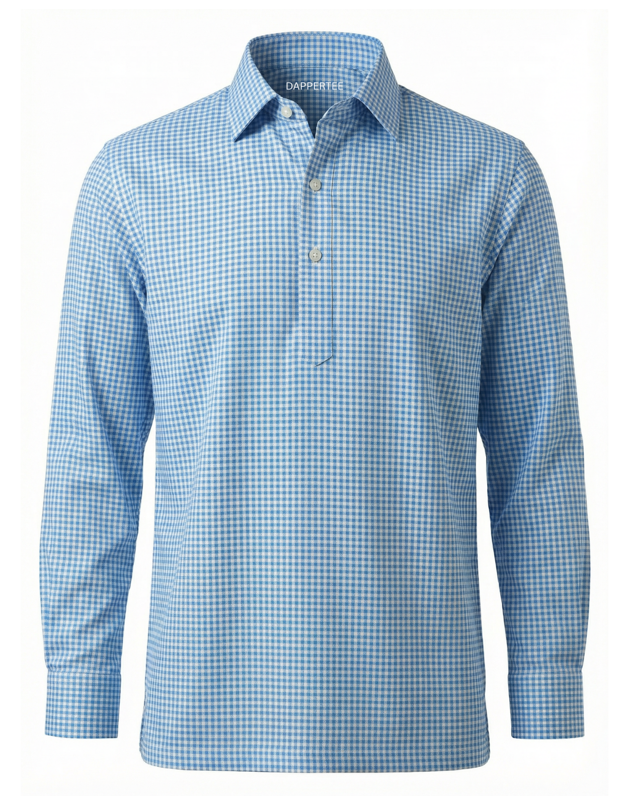 DapperTee Financial London blue check long sleeve polo luxury professional office wear.