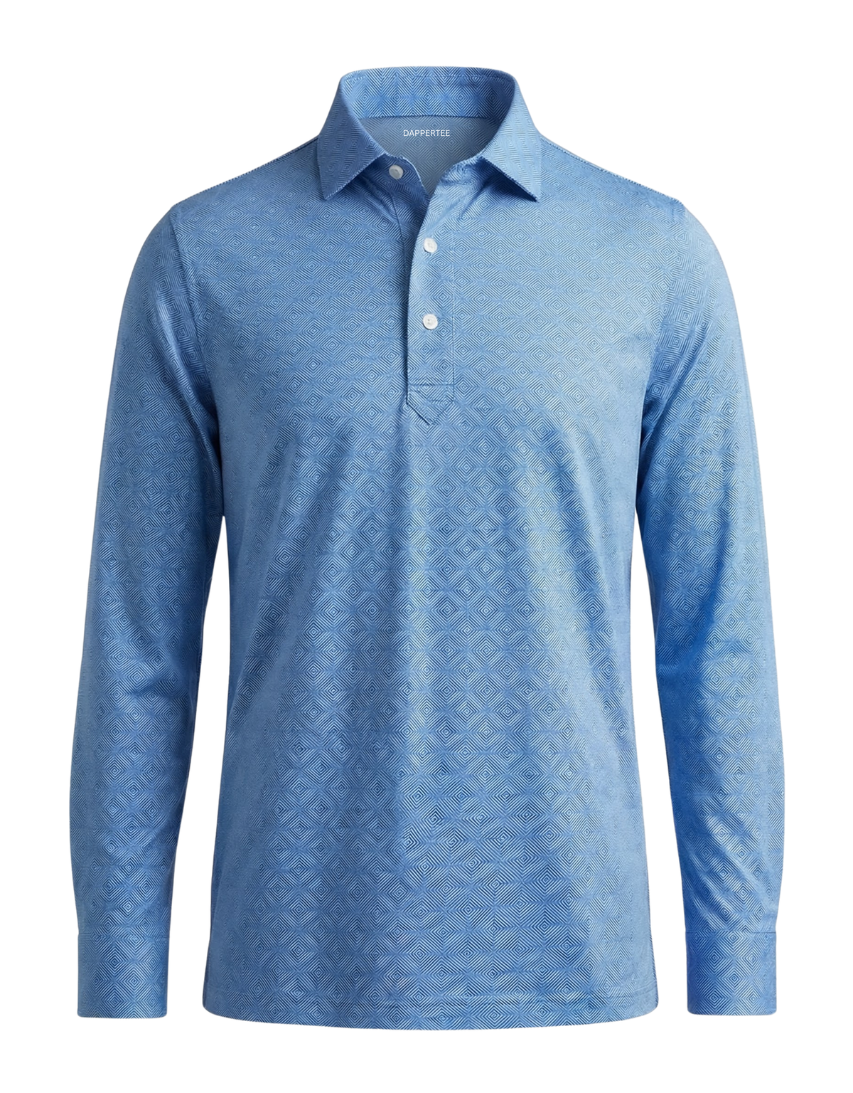 DapperTee Norway Blue squares long sleeve polo luxury premium professional office attire.