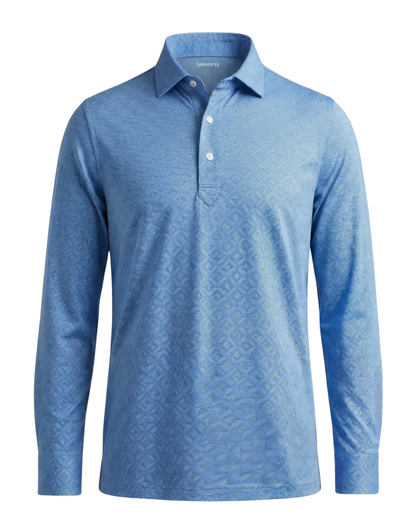 DapperTee Norway Blue squares long sleeve polo luxury premium professional office attire.