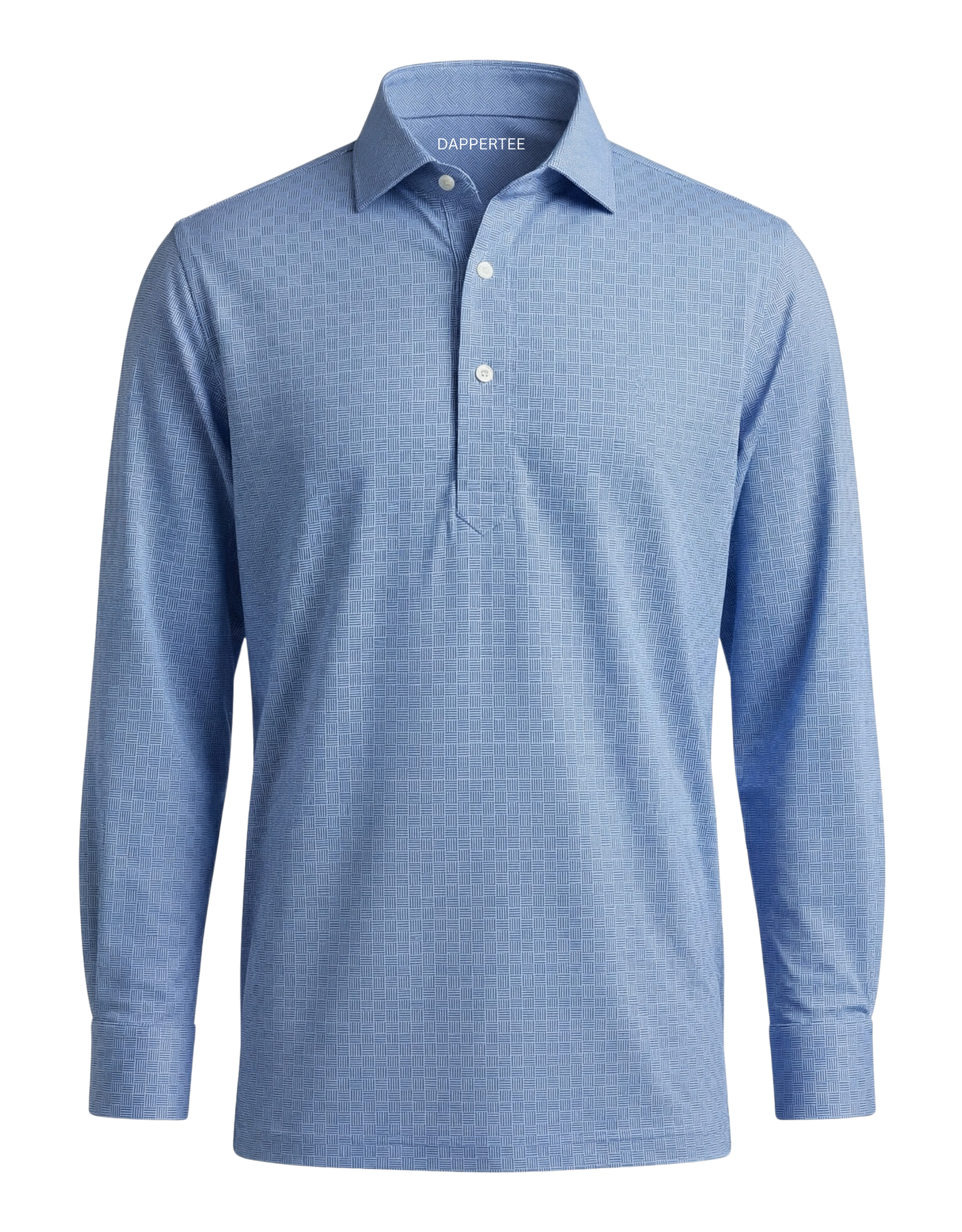 DapperTee Swede Blue jacquard long sleeve polo luxury premium professional office attire.