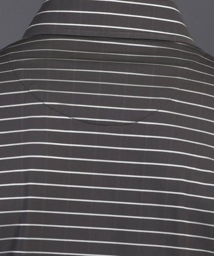 DapperTee black striped polo featuring professional back yoke and premium tapered fit.