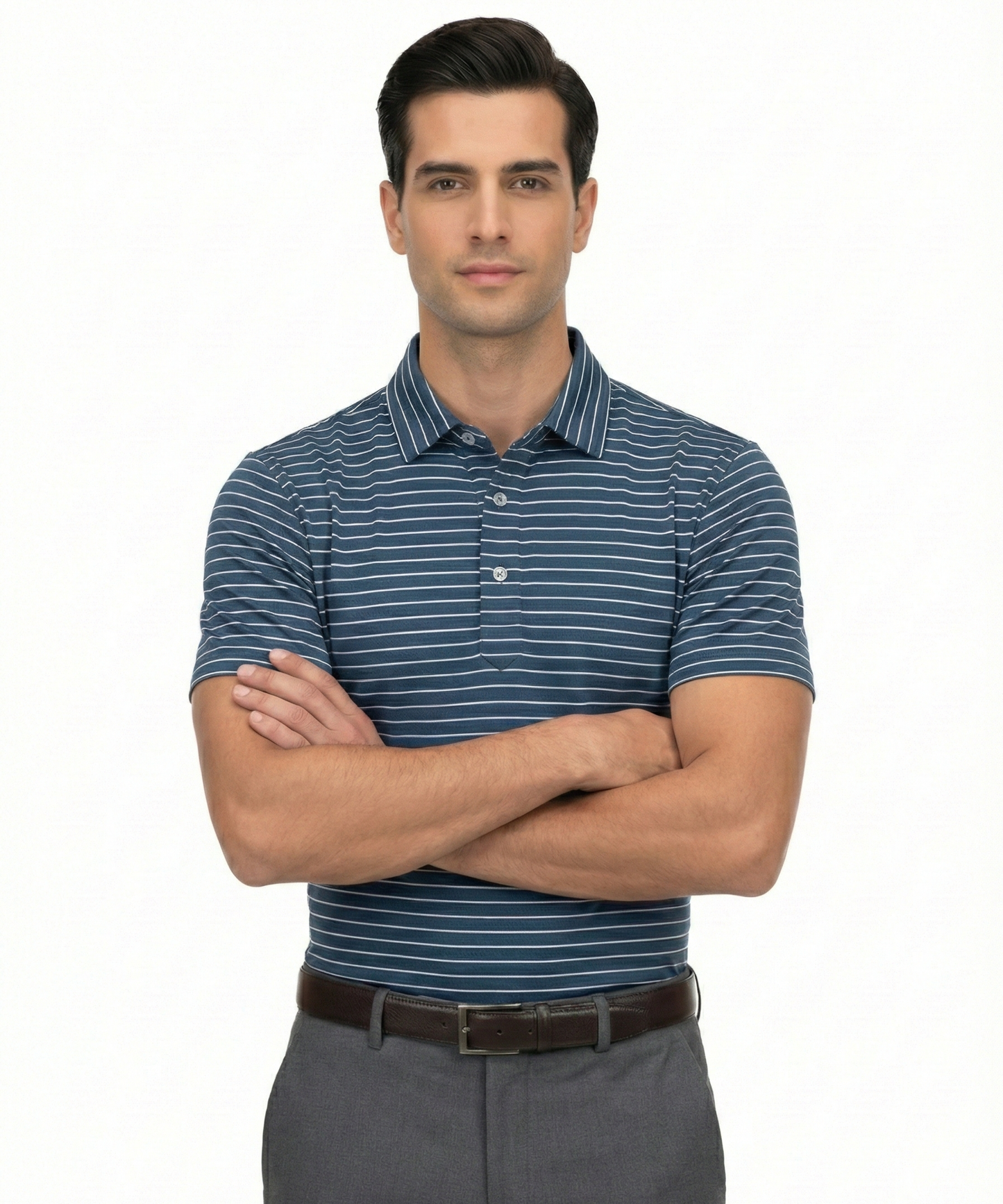Navy Blue Jaquard White Striper Polo for Office