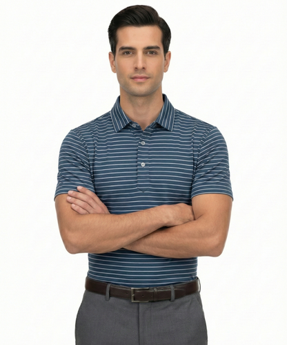 Navy Blue Jaquard White Striper Polo for Office