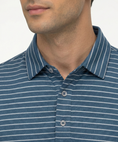Navy Blue Jaquard White Striper Polo for Office