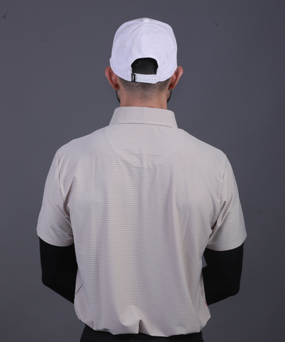 Premium Stripe Jaquard Light Khaki DapperTee Polo For Office