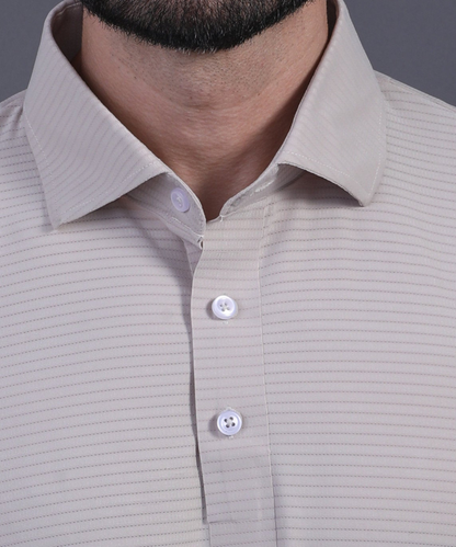 Premium Stripe Jaquard Light Khaki DapperTee Polo For Office