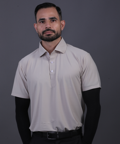 Premium Stripe Jaquard Light Khaki DapperTee Polo For Office