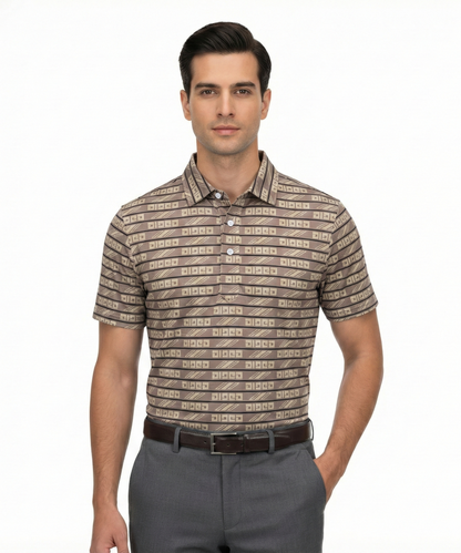 Pure Essential Flex Brown Jaquard Polo for Office