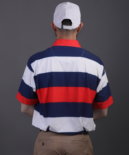 DapperTee stretchable golf polo demonstrating athletic fit and performance comfort.