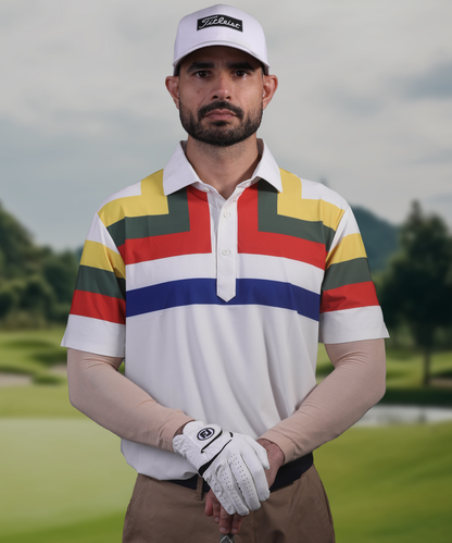 Men's DapperTee colorful golf polo breathable polyamide fabric for corporate sports performance.