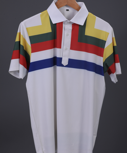 DapperTee Essential Flex striped polo crisp firm collar for golf players.