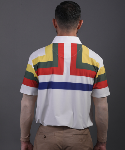 DapperTee colorful stripe polo for professional men's golf style.