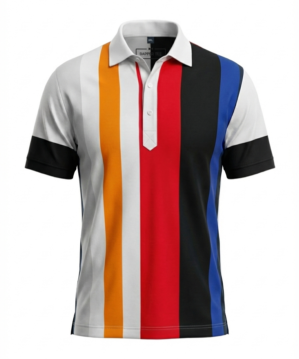 Vertical Blue Black Red Yellow Stripe Print Polo Version 2