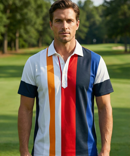 Men’s DapperTee colorful golf polo breathable polyamide fabric professional athletic performance gear.