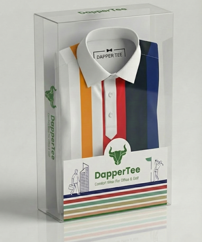 DapperTee premium golf polo luxury packaging for high end professional athletic gifting.