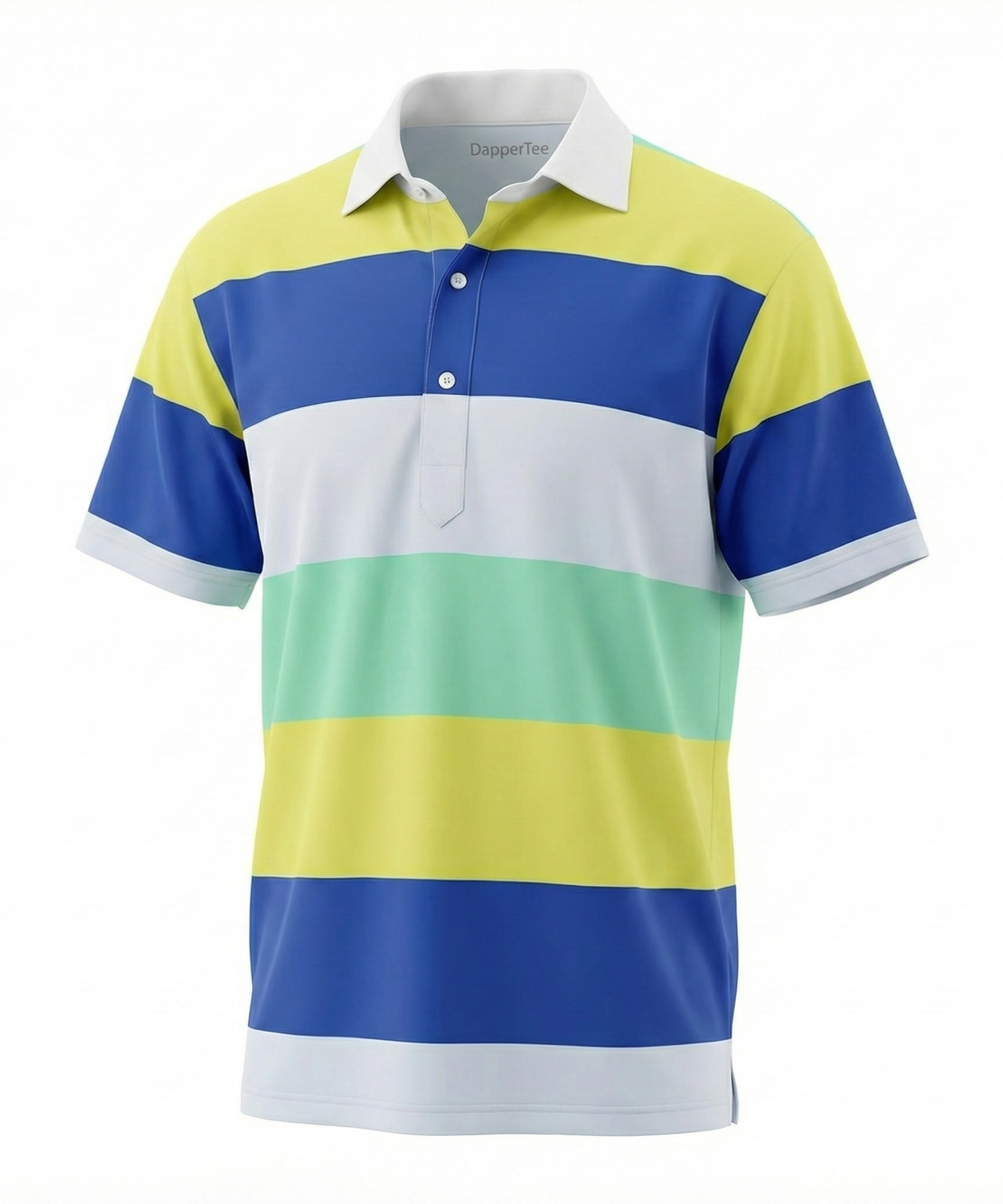 DapperTee yellow green stripe golf polo luxury athletic wear signature v stiched placket.