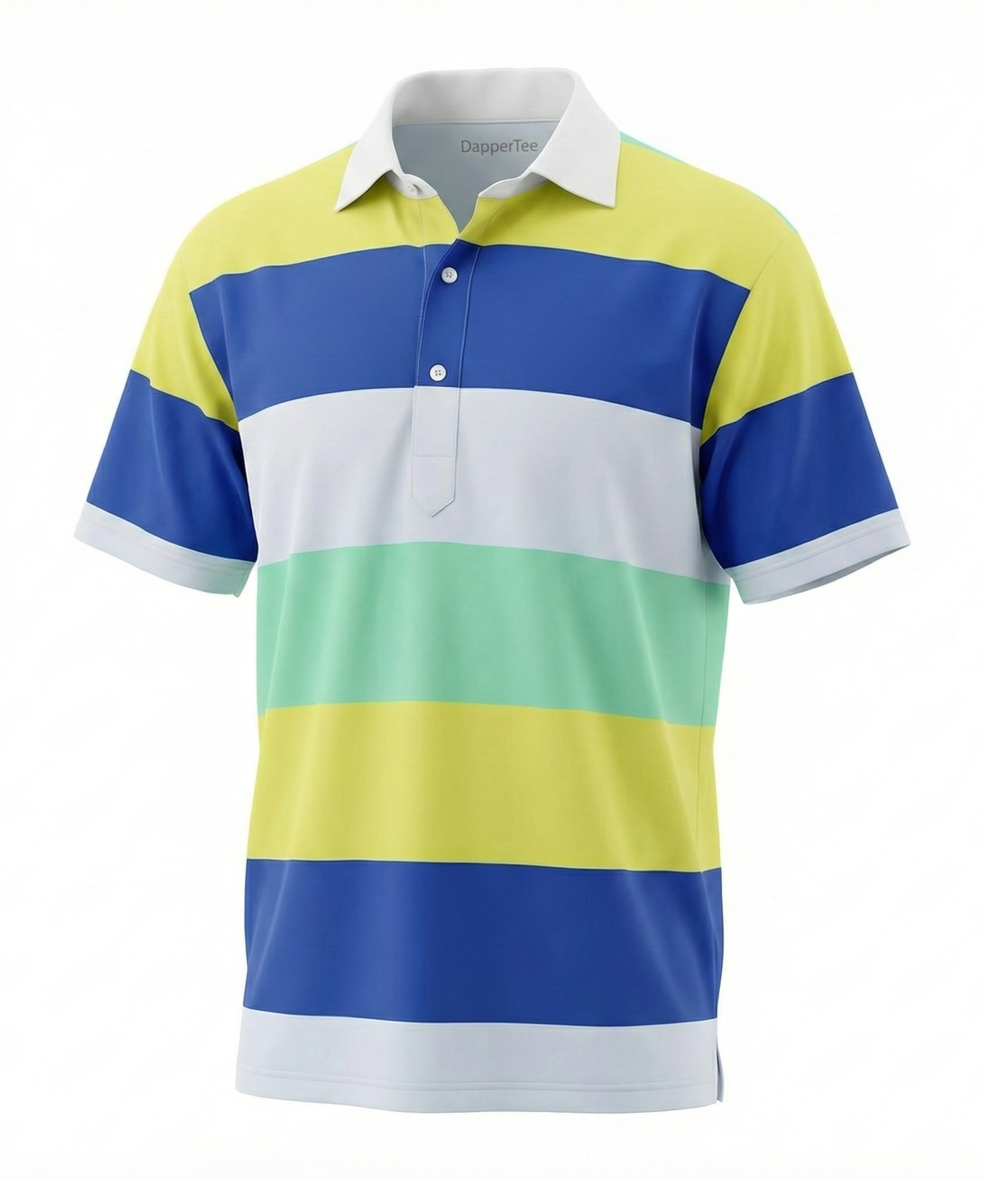 DapperTee yellow green stripe golf polo luxury athletic wear signature v stiched placket.