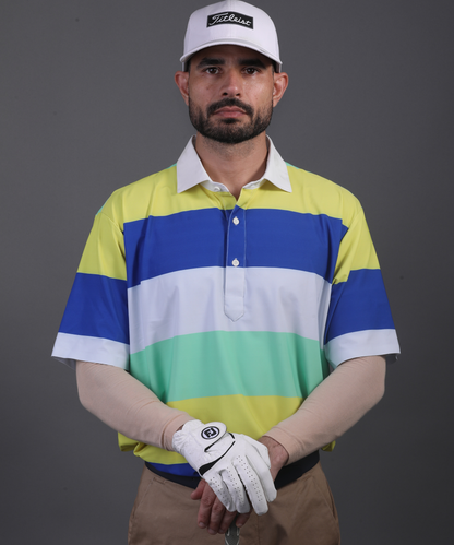 Men’s DapperTee colorful golf polo breathable polyamide fabric professional athletic performance gear.
