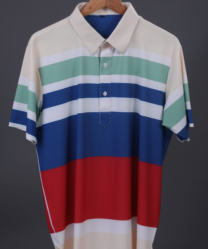 DapperTee Super Essential Flex polo highlighting firm collar and relaxed fit design.