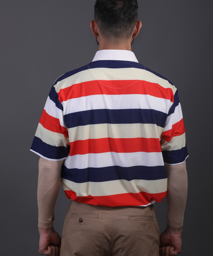 DapperTee American stripe polo showcasing relaxed fit for professional men's athletic style.
