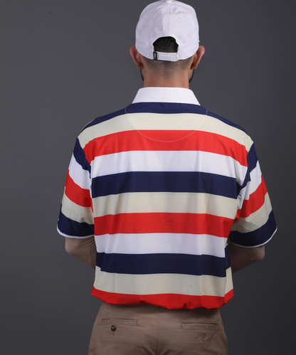 DapperTee stretchable golf polo demonstrating relaxed fit and high-performance breathable polyamide comfort.