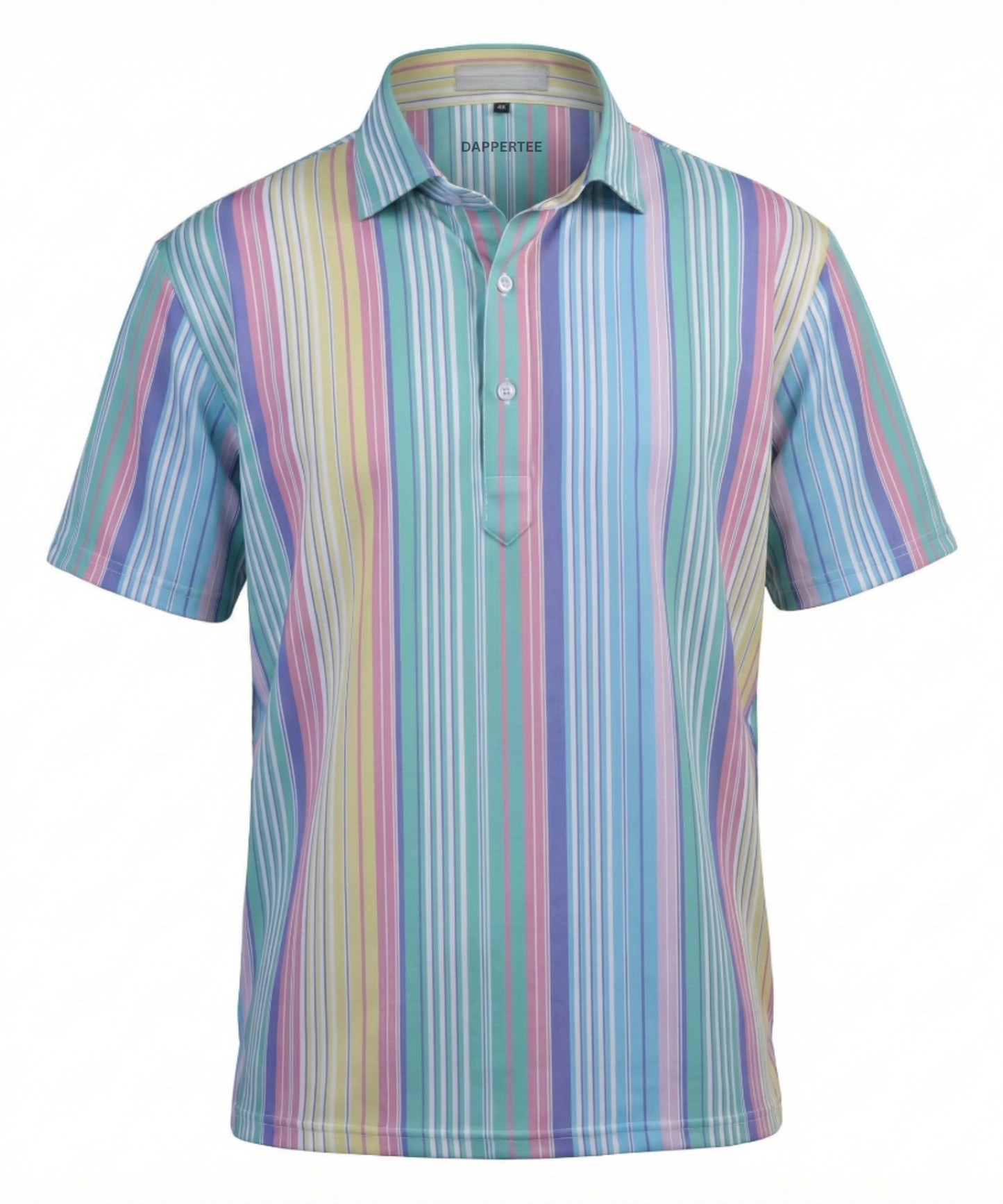 DapperTee Vertical Luxe Stripes polo featuring crisp collar and signature V-placket design.