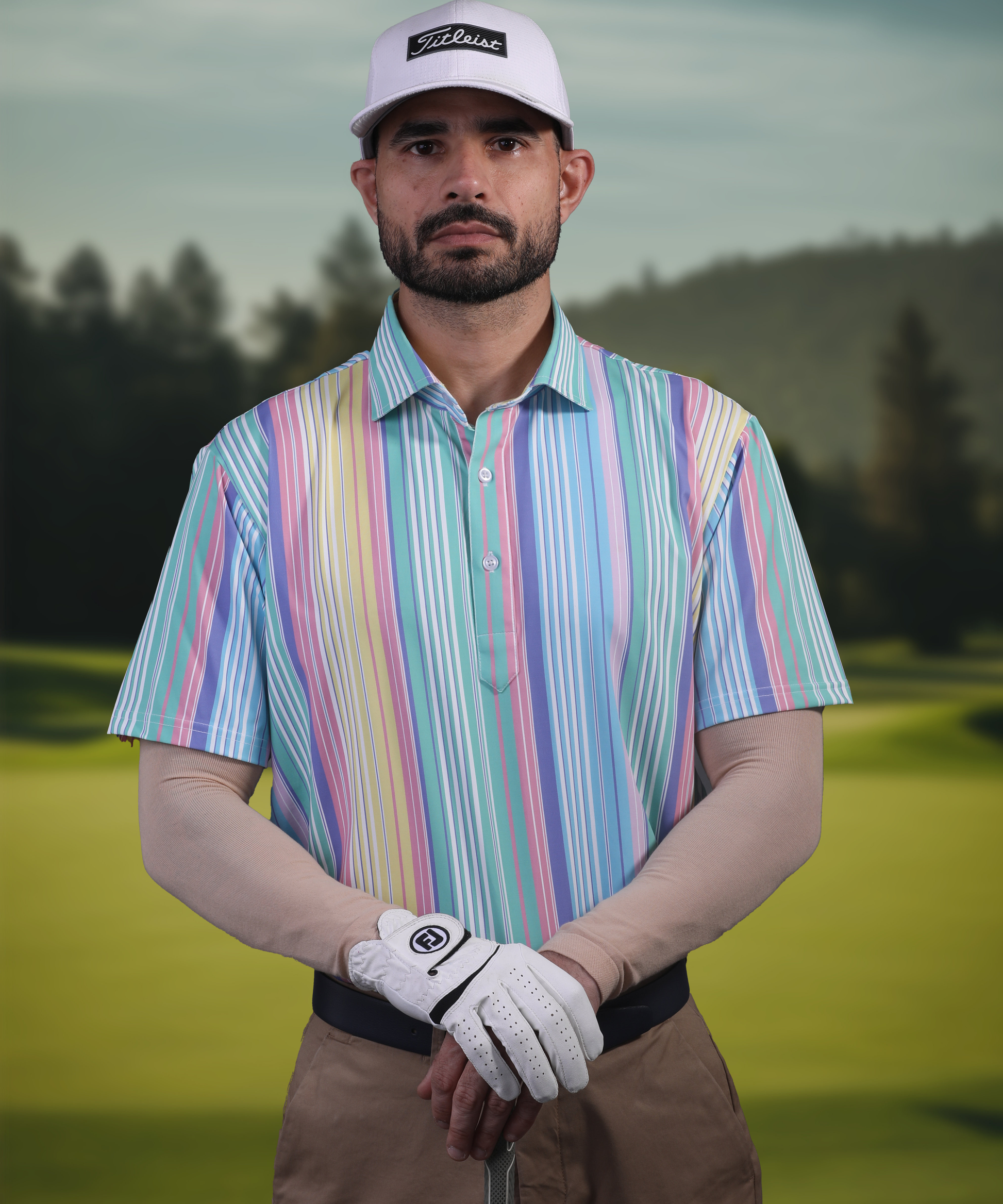 Men's DapperTee pastel golf polo made from stretchable polyamide fabric.