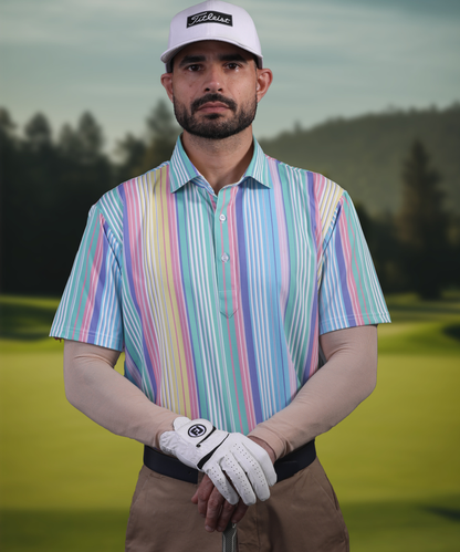 Men's DapperTee pastel golf polo made from stretchable polyamide fabric.