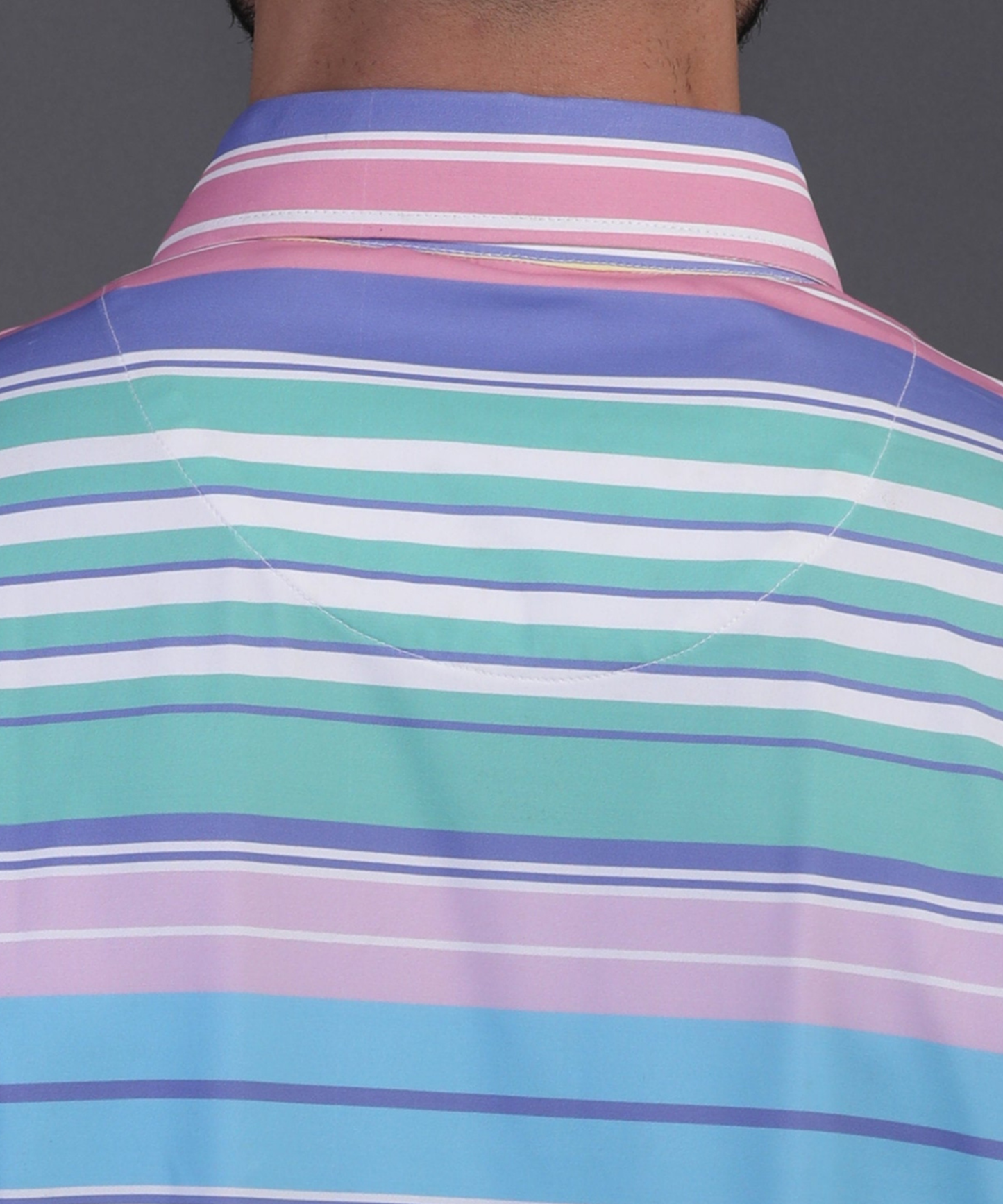 High quality DapperTee firm collar construction on multicolor knit professional golf polo.