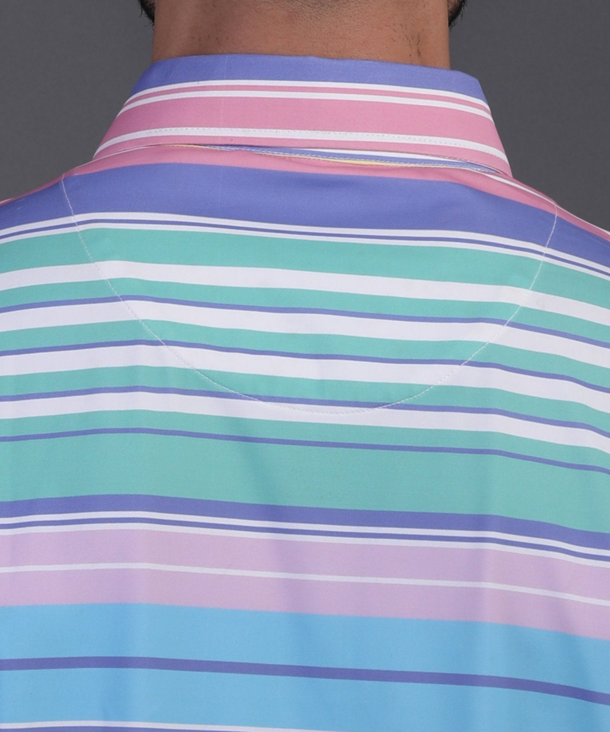 High quality DapperTee firm collar construction on multicolor knit professional golf polo.