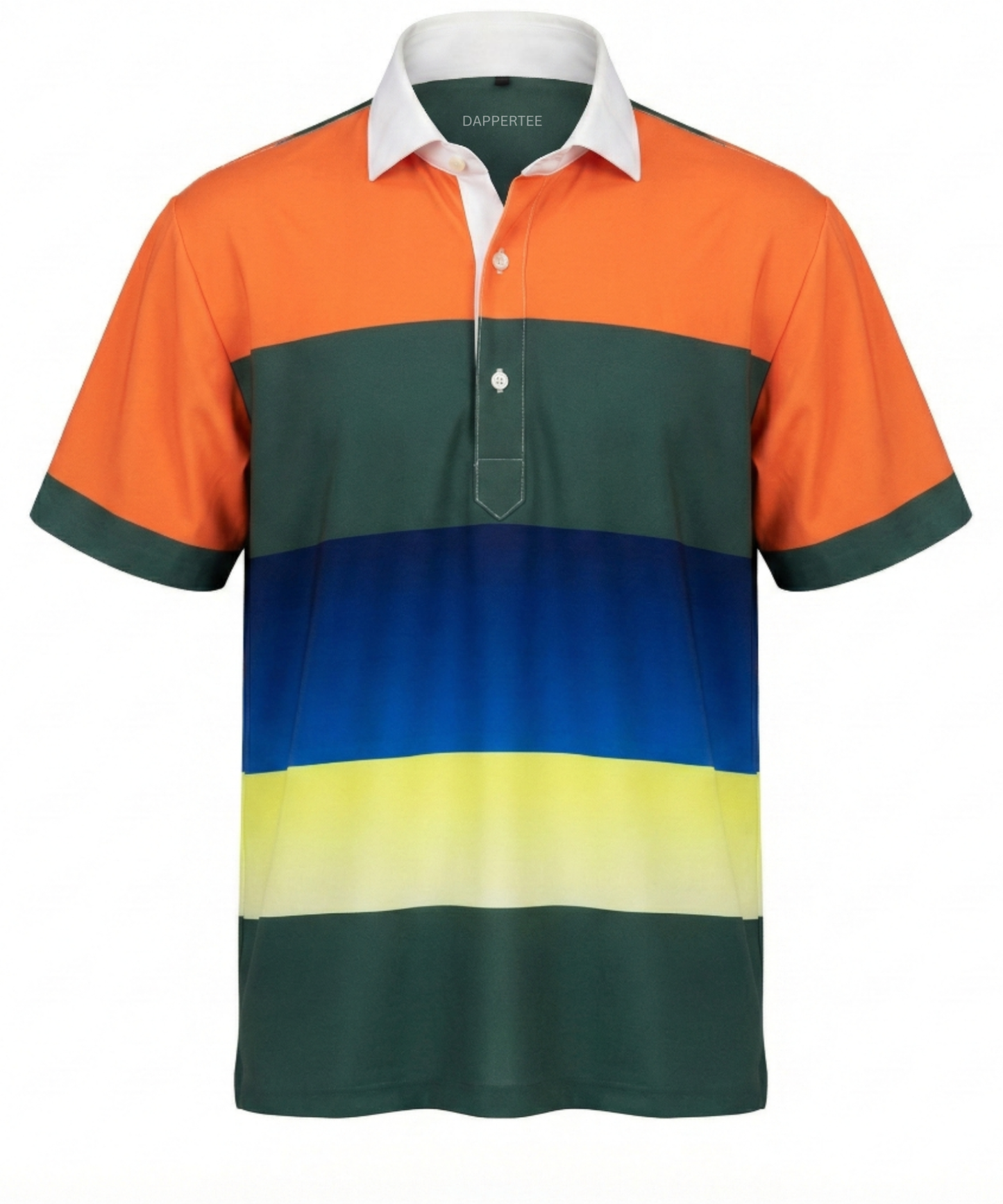 DapperTee orange green blue luxury golf polo with signature v stiched placket.