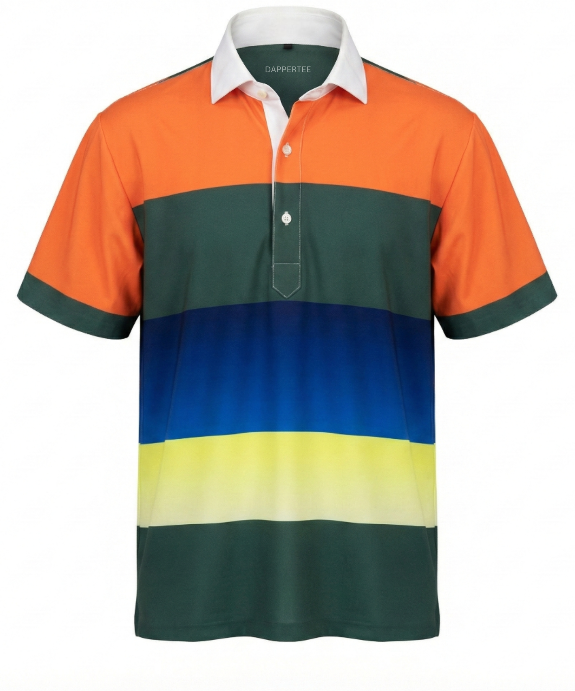 DapperTee orange green blue luxury golf polo with signature v stiched placket.