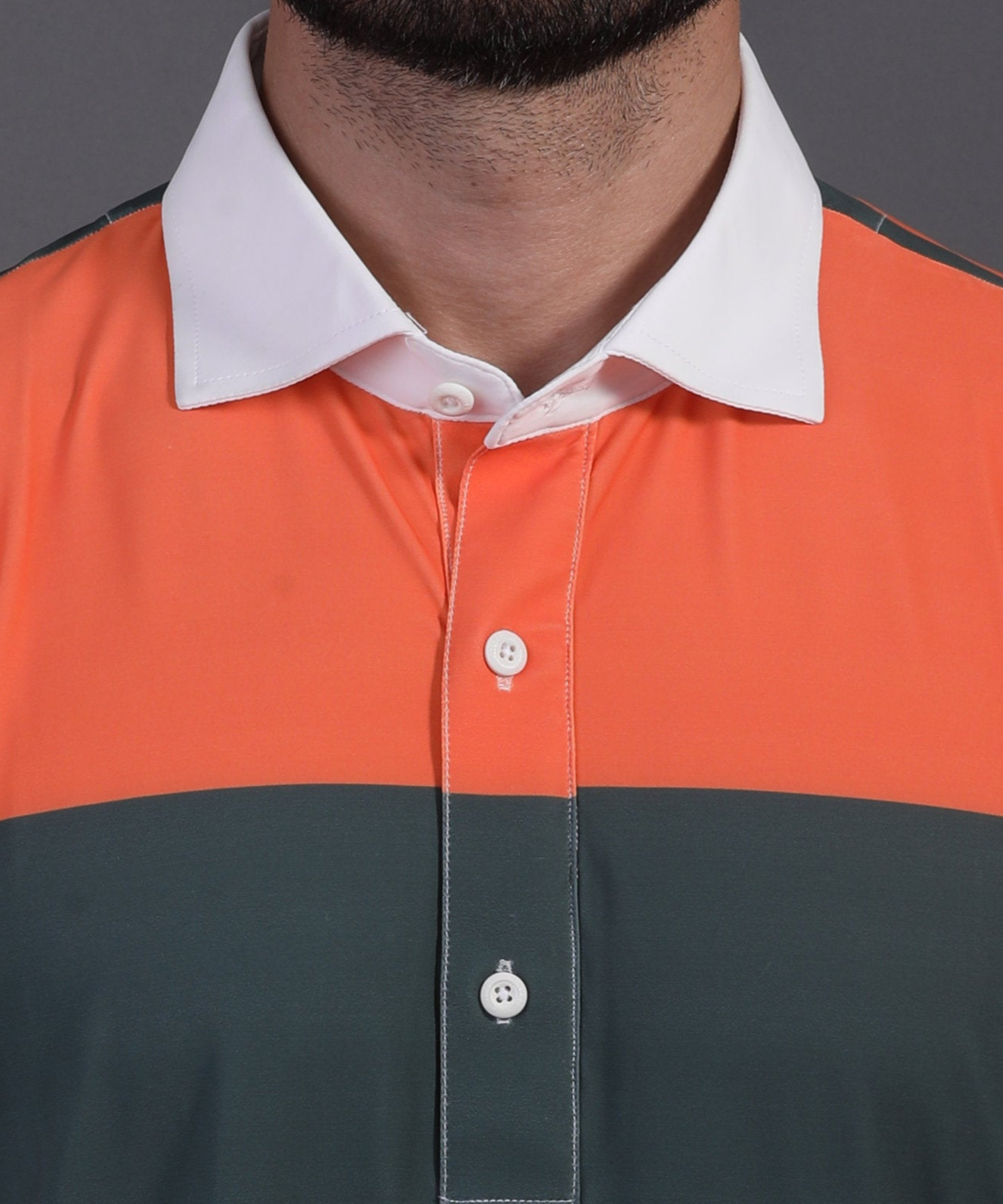 DapperTee v stiched placket detail on premium polyamide multicolor striped luxury polo.