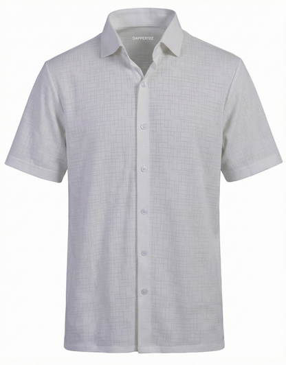 DapperTee Regal basic jacquard white open polo premium professional corporate office attire.