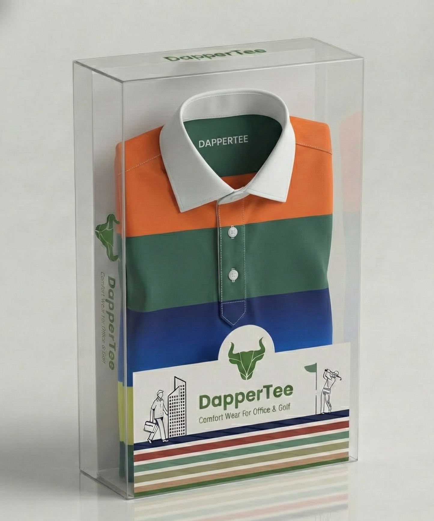 DapperTee premium golf polo luxury packaging for high end professional athletic gifting.