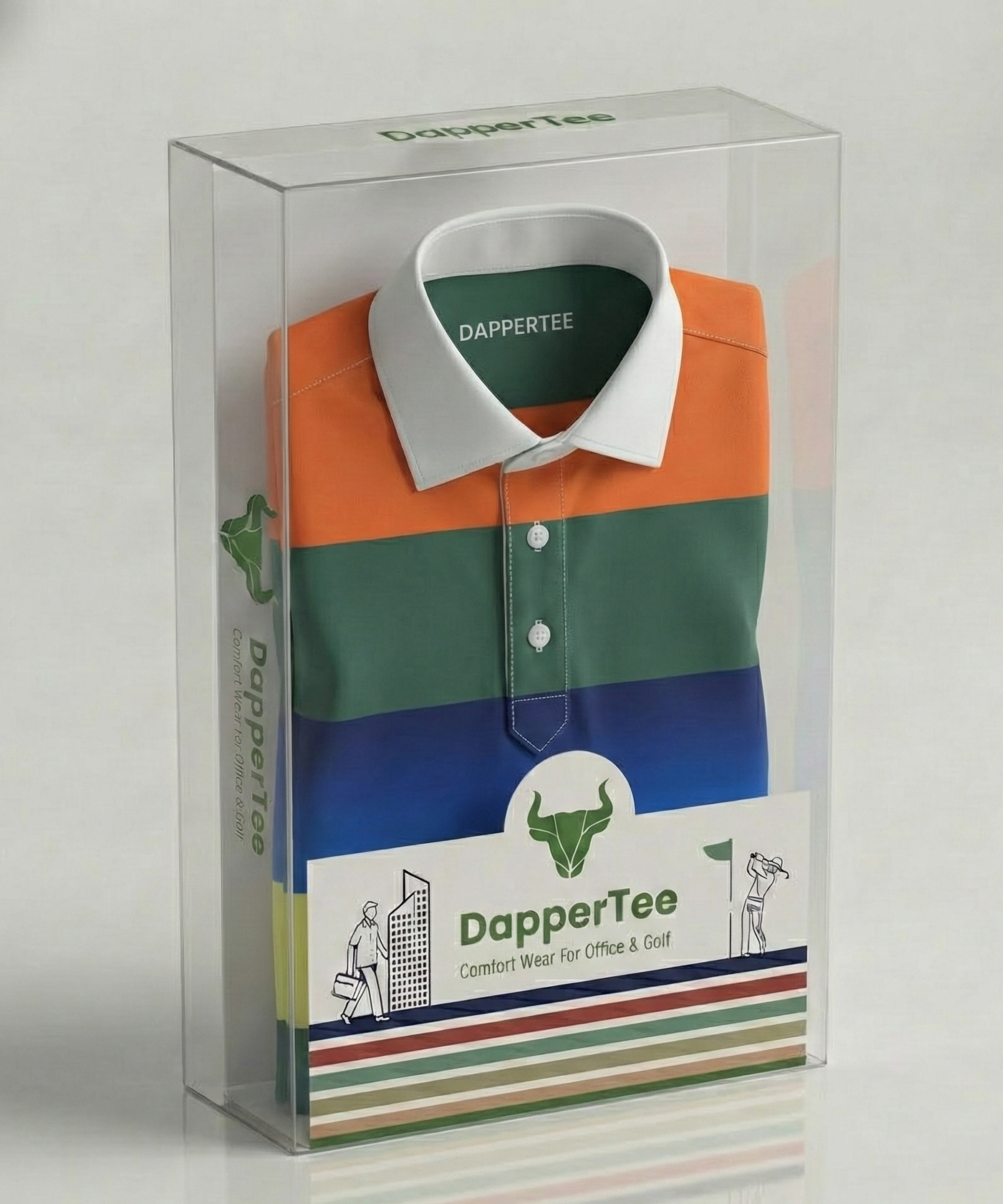 DapperTee premium golf polo luxury packaging for high end professional athletic gifting.