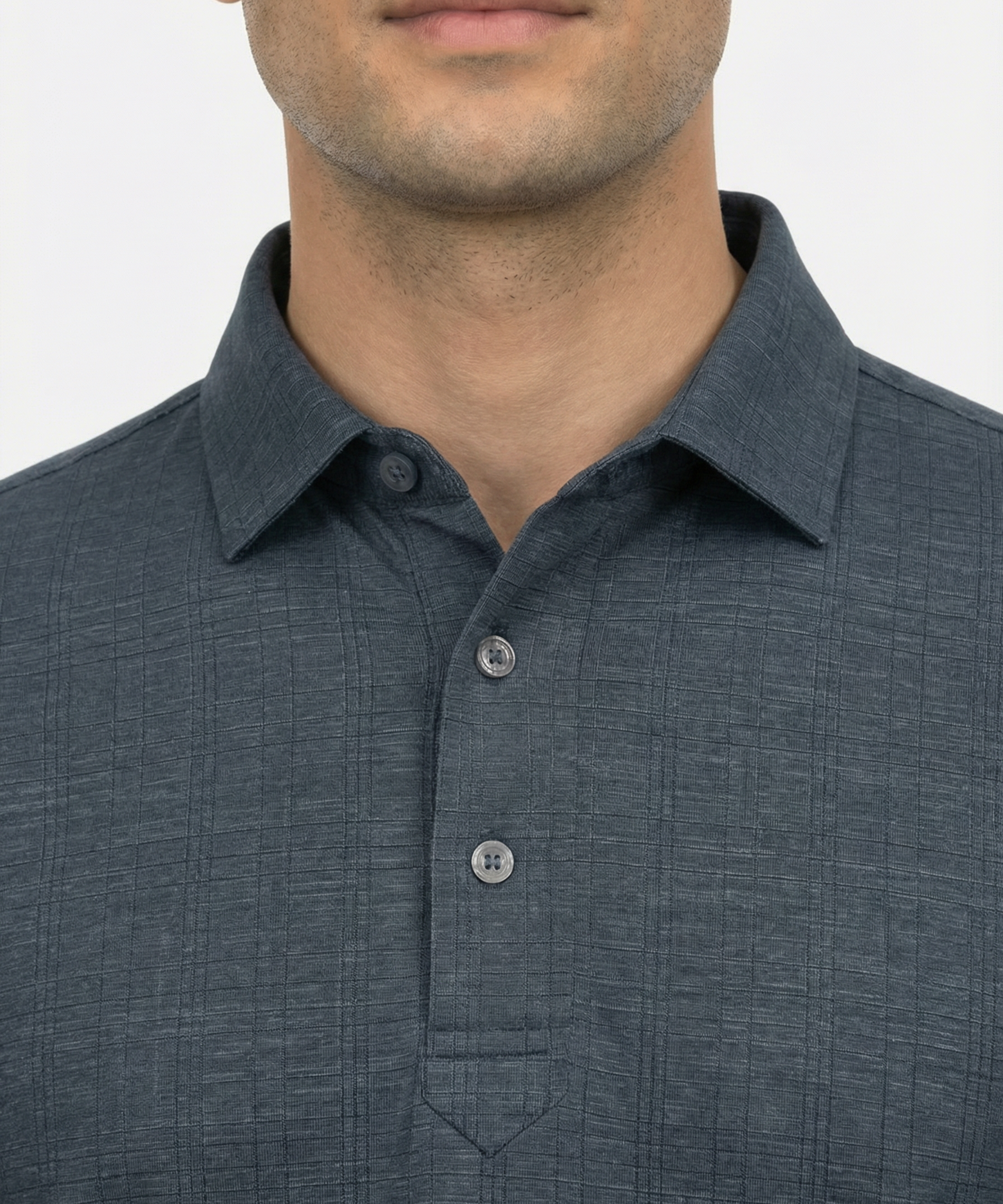 DapperTee black jaquard polo highlighting firm collar and professional high-end tailored fit.