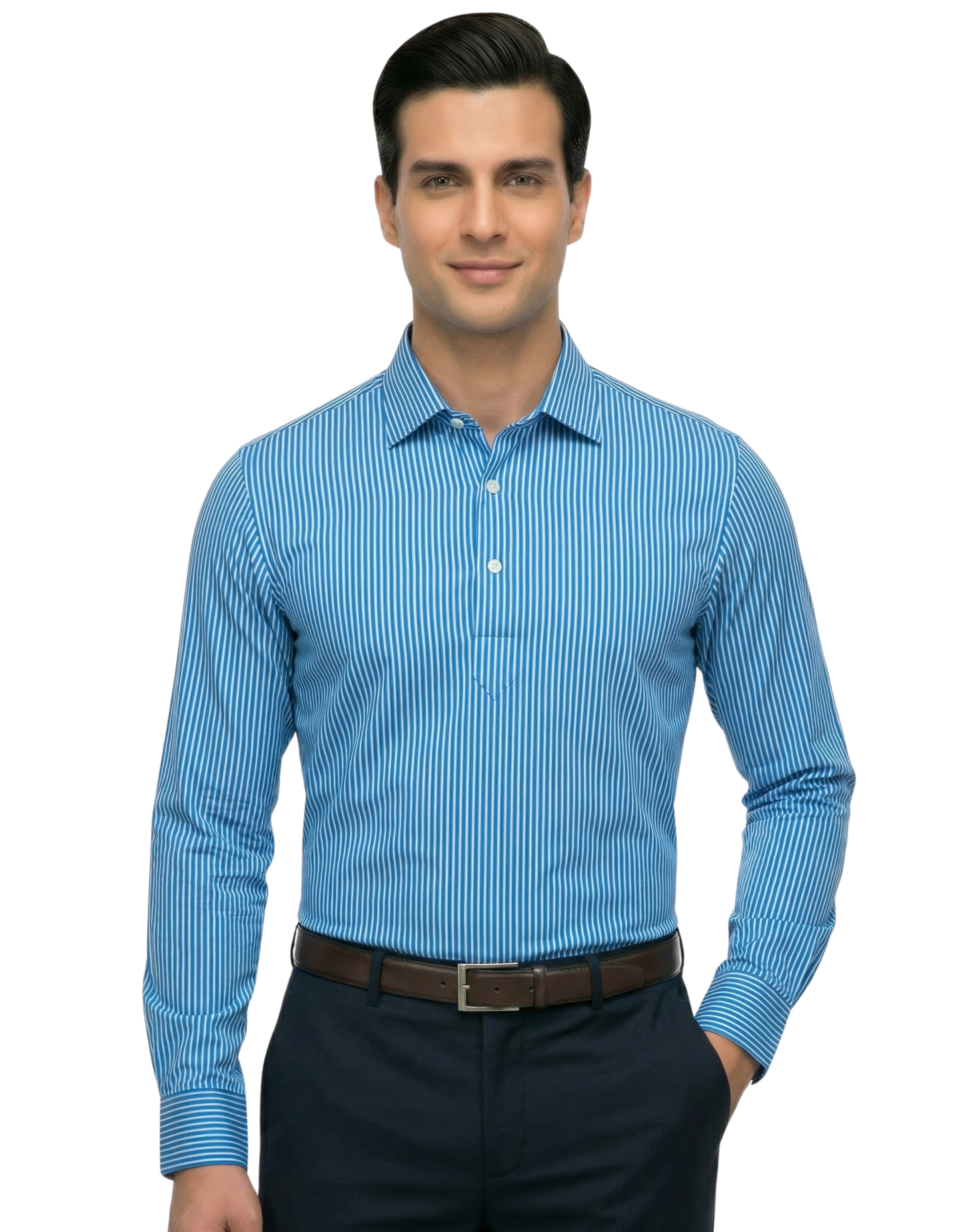 London Blue Pin Stripes Full Sleeve Polo For Office