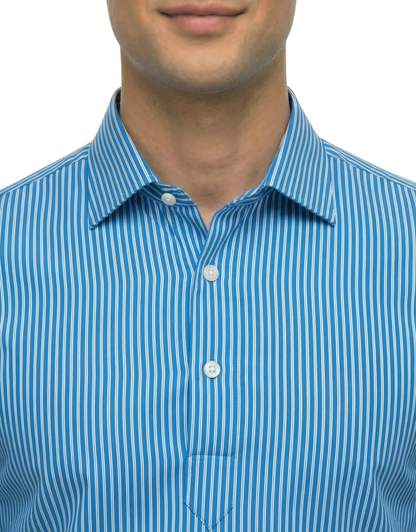 London Blue Pin Stripes Full Sleeve Polo For Office
