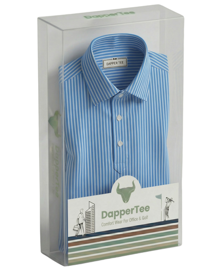 London Blue Pin Stripes Full Sleeve Polo For Office