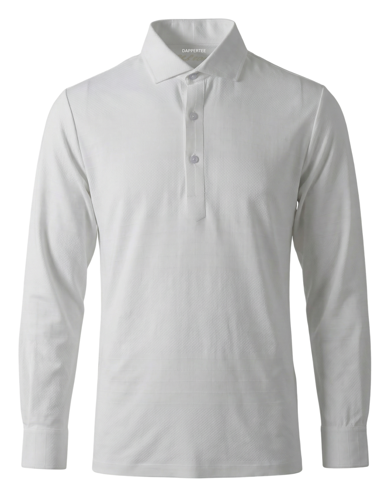 DapperTee Scotland Yard white jacquard long sleeve polo luxury professional office wear.