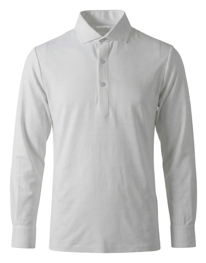 DapperTee Scotland Yard white jacquard long sleeve polo luxury professional office wear.