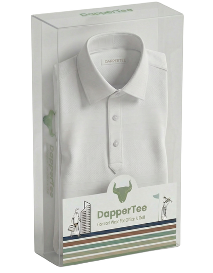 DapperTee premium long sleeve polo luxury packaging for high-end professional corporate gifting.