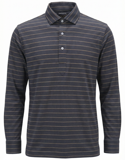 DapperTee Afrikaans Ultra grey gold stripe long sleeve polo luxury office wear.